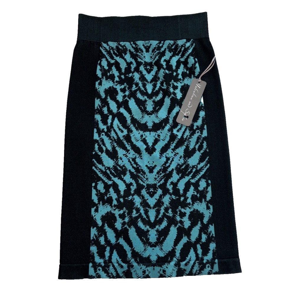 NEW Animal Print Abstract Pencil Skirt Women S/M Black Turquoise Bodycon Stretch